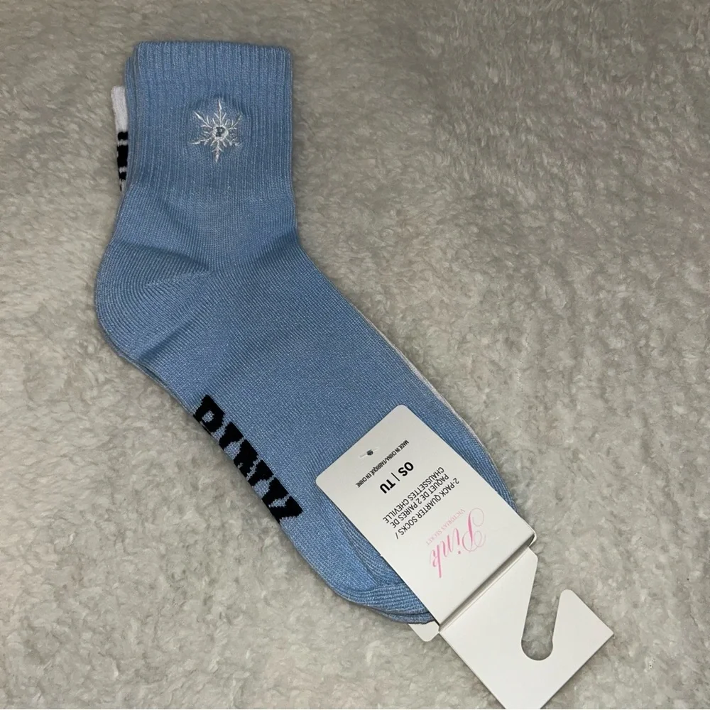 Victoria’s Secret PINK Pack of 2 Quarter Socks Icy Blue Snowflake OS NEW